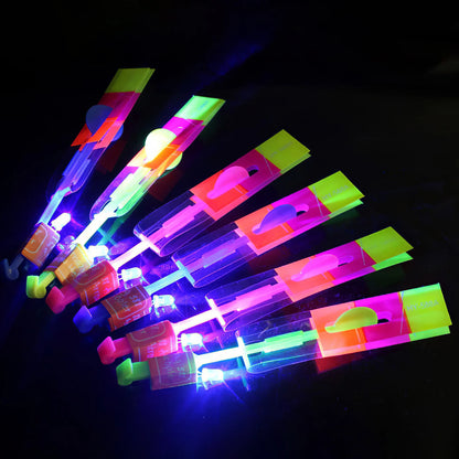 Outdoor Flash Rocket toy LED Lights Glowing Slingshot Rocket Helicopter Flying Toy kid's Party Fun Gift Rubber Band Ejector Toys
