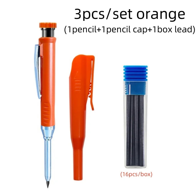 Solid Carpenter Pencils Set with 16Refills, 2.8mm Deep Hole Mechanical Pencil Marker Construction Pencils Woodworking Drafting