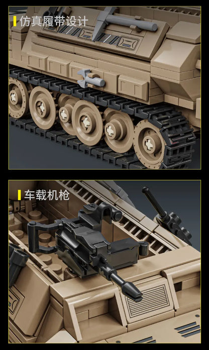 World War 2 WW2 Army Military Soldiers SWAT Half Tracked Armor Vehicle Trailer Assemble Building Blocks Bricks Children's Toys