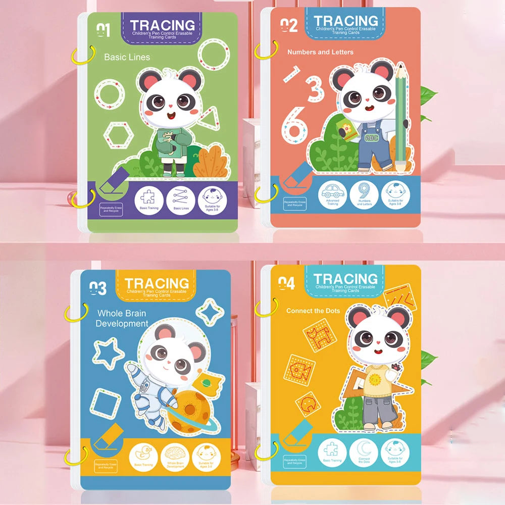 34-Page Children's Reusable Workbook Set with Erasable Pen - Early Learning of Writing and Drawing Skills Development, Educational Books for Pen Control Training, Innovative Learning - Perfect Choice for Christmas and Birthda