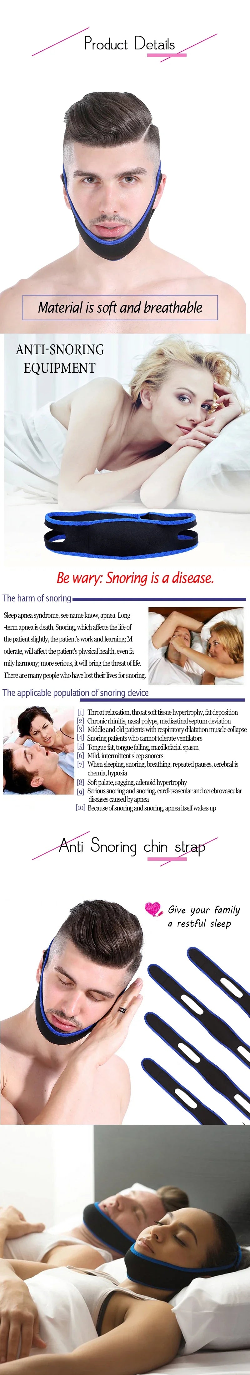 1 adjustable anti-snoring belt, anti-snoring chin support belt, facial lifting and stretching belt
