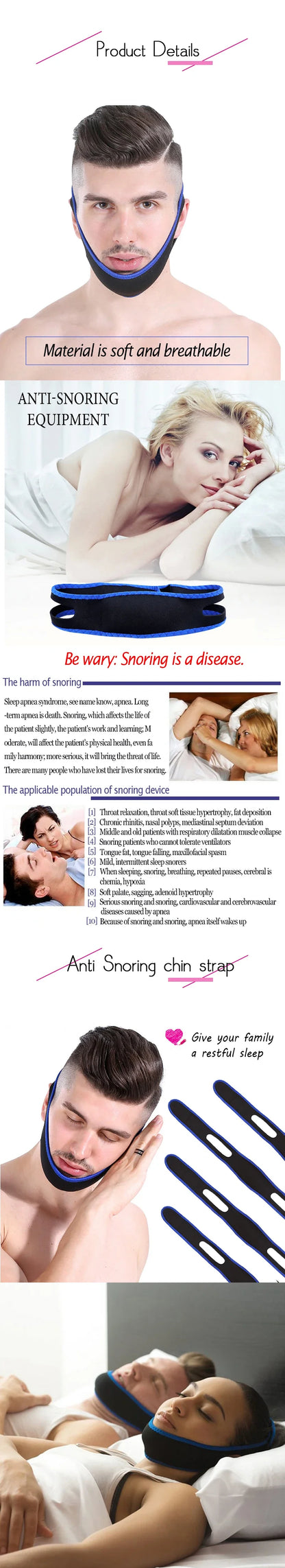 1 adjustable anti-snoring belt, anti-snoring chin support belt, facial lifting and stretching belt