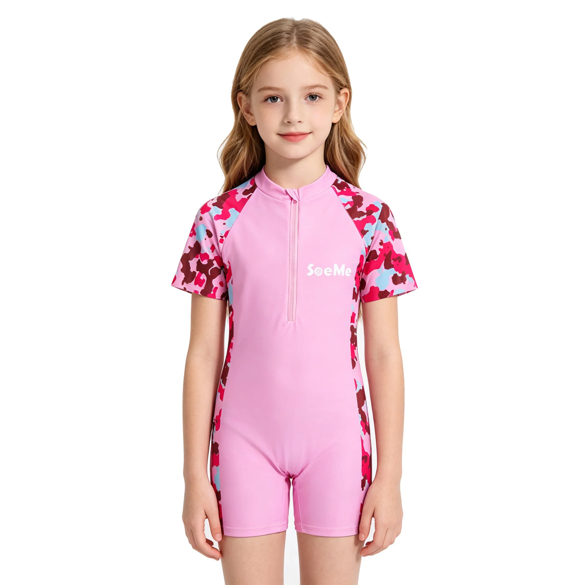 Girls Swimsuits Kids Toddler 3 to 4 5 6 7 8 9 10 Years Beach Pink Cute Child Swim Suit Short Sleeve One Piece Swimwear Outfits