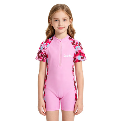 Girls Swimsuits Kids Toddler 3 to 4 5 6 7 8 9 10 Years Beach Pink Cute Child Swim Suit Short Sleeve One Piece Swimwear Outfits