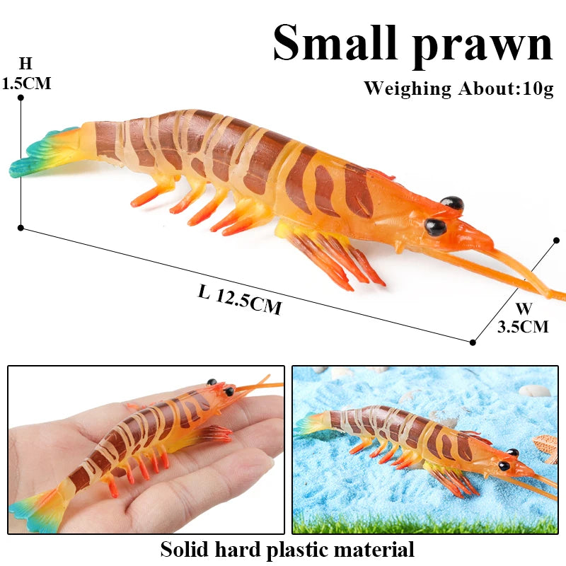 Oenux Ocean Animals Simulation Tiger Prawn Crayfish Shrimp Sea Life Model Figurines Action Figures Collection Toys For Kids Gift