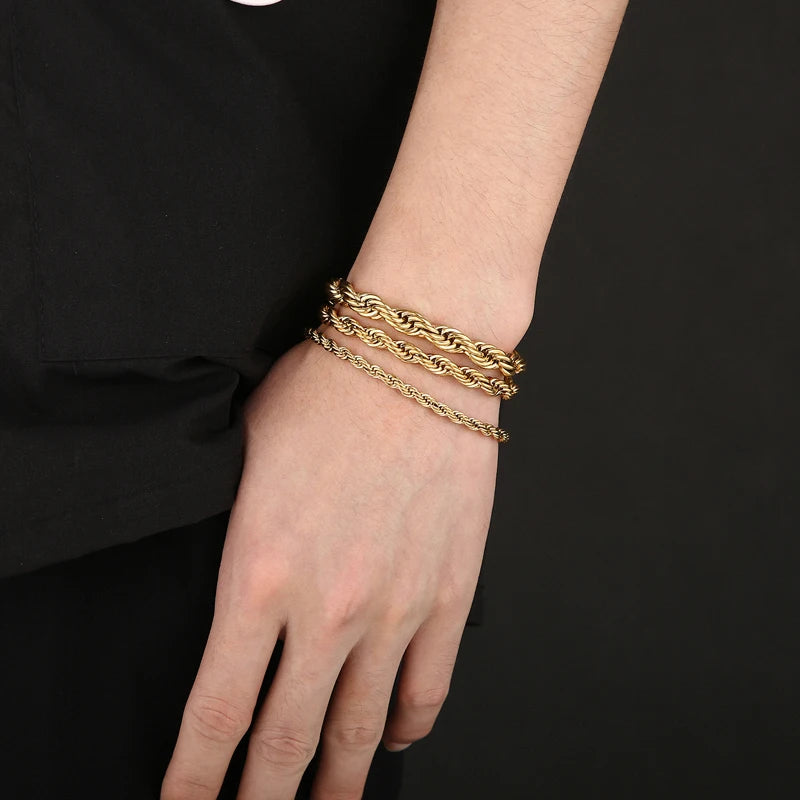 4/6/8mm Stainless Steel Bracelets For Men Women Gold Color Twisted Rope Link Chain Bracelets On the Hand Jewelry Gifts