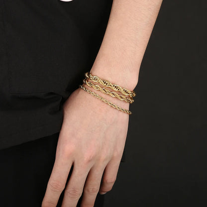4/6/8mm Stainless Steel Bracelets For Men Women Gold Color Twisted Rope Link Chain Bracelets On the Hand Jewelry Gifts