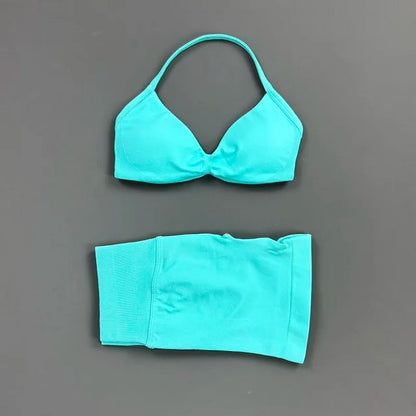 2 Pieces Yoga Gym Set Women Seamless Strappy Yoga Bra High Waist Workout Scrunch Shorts Sports Set Fitness Clothes Sportswear