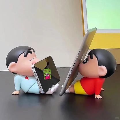 Crayon Shin-chan Phone Holder - Kawaii Anime Figure Desk Stand for Phones, Cute Cartoon Watching TV Model Collector Decor