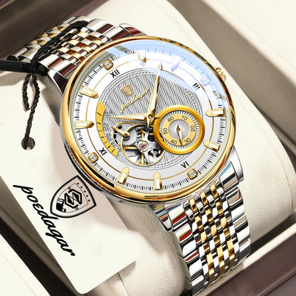 POEDAGAR Luxury Man Watch Stainless Steel Hollow Tourbillon Men Clock Luminous Mechanical Automatic Business Men's Watches Reloj