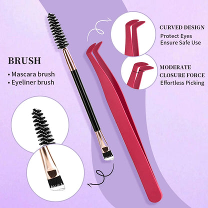 ISEEN DIY Eyelash Extension Kit Cluster Mix Eyelashes Full Set Lashes Kit with Lash Bond & Seal and Eyelash Tweezers and Brush