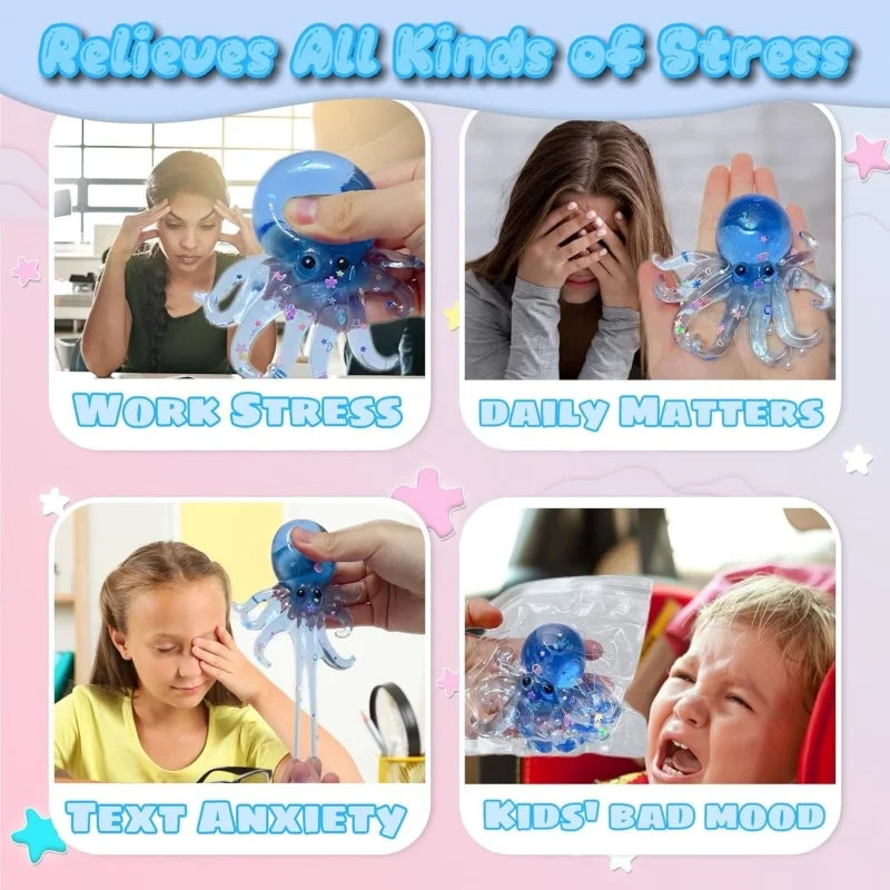 Glitter Octopus Taba Squishy Sugar Stress Ball for Kids Cute Animals Squeeze Fidget Toy Squishy Ocean Sensory Decompression Gift