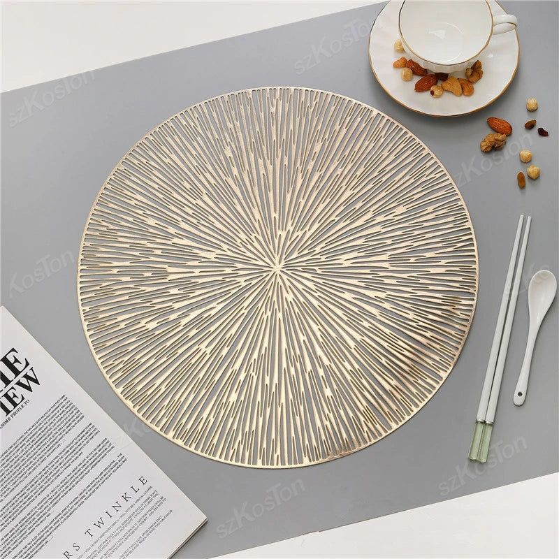 Round Firework Shape PVC Placemat Hollow Table Mats Coaster Pad Heat-Resistant Wipeable Waterproof Anti-Slip Pad Home Decoration