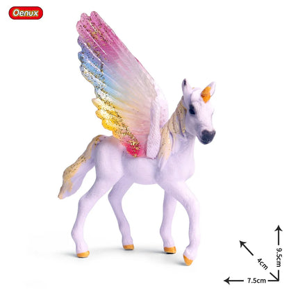 Oenux Original Genuine Fairy Tale Fly Horse Simulation Animal Mythical Elves Elf Pegasus Action Figures Model PVC Cute Kids Toy