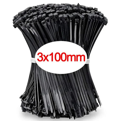 100 PCS Self-locking Plastic Nylon Tie Black Fastening Strap Cable-Tie-Set Cable Zip Tie Fastening Ring Zip Wraps Strap Tie