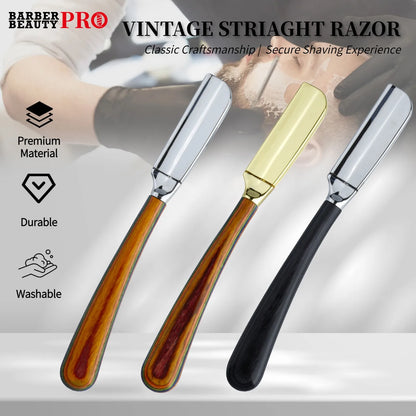 New Professional Baber Beard Straight Edge Shaving Razor Men Hair Removal Tools, Wooden Handle, Anti-Slip Grip for Home Shaving
