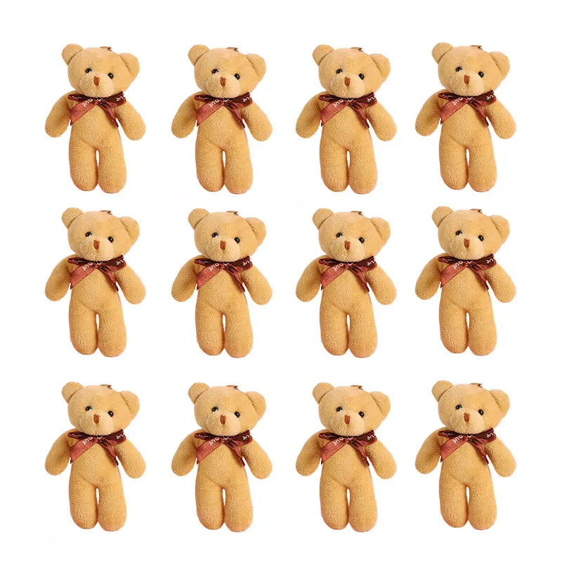 6/12pcs Mini Bear Plush Keychain Colorful Bear Stuffed Toy School Bag Pendant Teddy Doll Graduation Party Supplies Wedding Gift