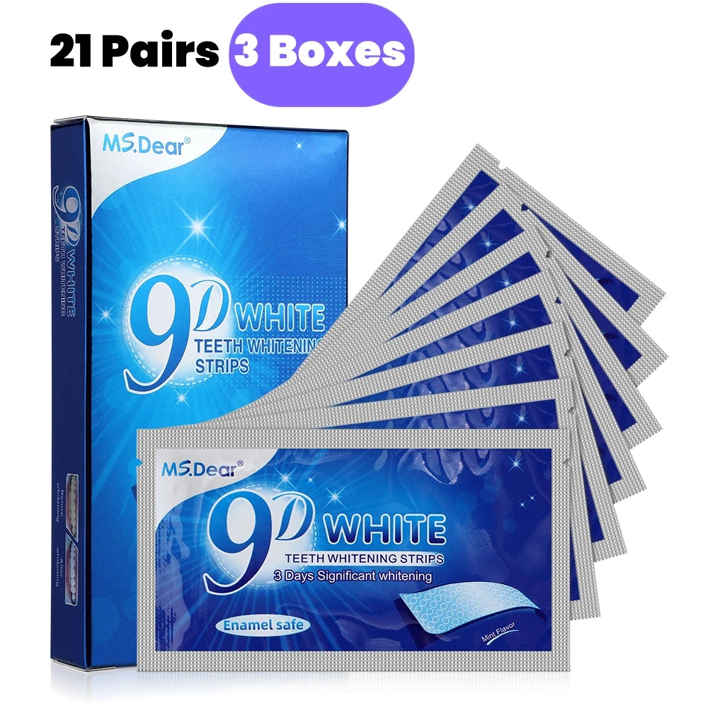 9D Gel White Teeth Cleaning Strips Oral Hygiene Care Double Elastic Teeth Bleaching Strips False Teeth Veneers Tooth Beauty Tool
