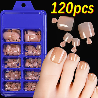 120Pcs 9-Colors French Fake Toenails Summer Short Sqaure Press On Toe Nails Tips Glossy Nude/Pink/Brown Full Cover False Toenail