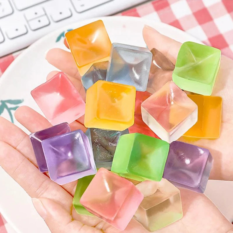 3Pcs Squishy Ice Cube Fidget Toy Square Shape Squishy Stress Ball Squeeze Toys Stress Relief Sensory Toy For Kids Adults Gift