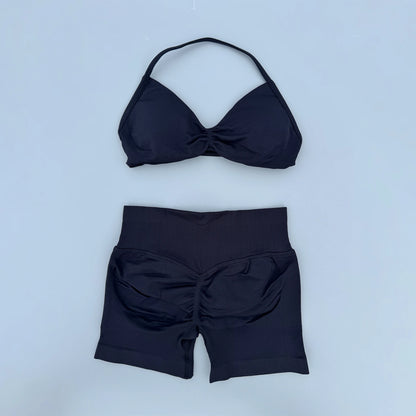 2 Piece Sports Gym Set Strappy Bra Yoga Underwear Short Sport Leggings Bicycle Running Sportswear Woman Seamless Yoga Set