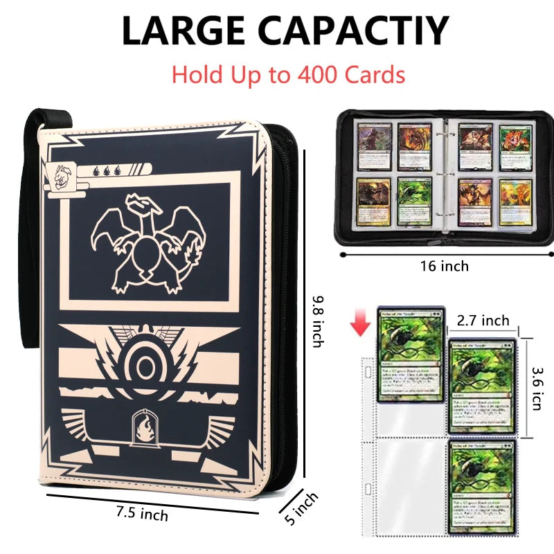 400PCS Card Album Binder Sleeves with Zipper PTCG Yugioh TCG 4-Pocket Trading Card Collection Card Holder Toys Gift