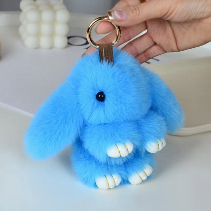 Cute Pluff Bunny Keychain Women Fur Pom Pom Angel Rabbit Key Ring Hare Plush Dolls Toy Girls Bag Car Key Pendant Kids Xmas Gift