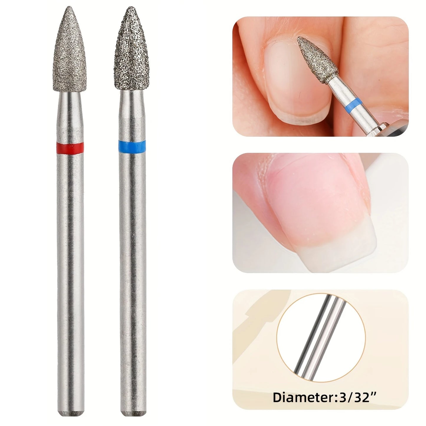 10pcs/set 3mm Cone Diamond Cuticle Bit Manicure Drills Nails Accessories Tools