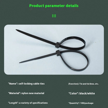 100 PCS Self-locking Plastic Nylon Tie Black Fastening Strap Cable-Tie-Set Cable Zip Tie Fastening Ring Zip Wraps Strap Tie