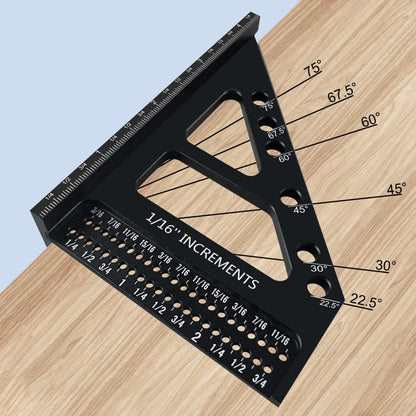 3D Multi-Angle Woodworking Square Protractor, Aluminum Alloy Miter Triangle Ruler T-Type Scriber - 22.5/30/45/60/67.5/90 Degree