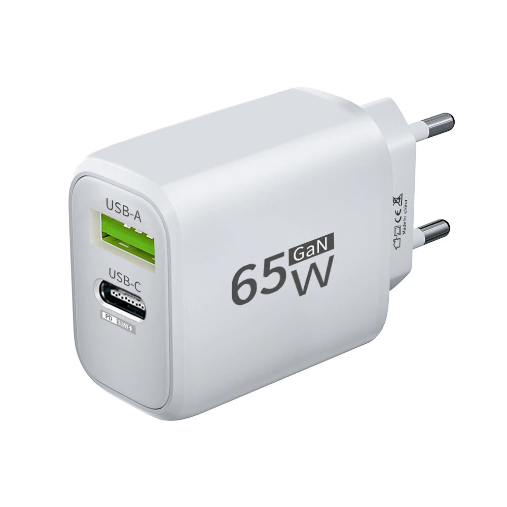 USB Charger 65W GaN Type C Fast Charging PD Power Adapter Quick Charger 3.0 For iPhone 15 Xiaomi POCO Samsung Oneplus