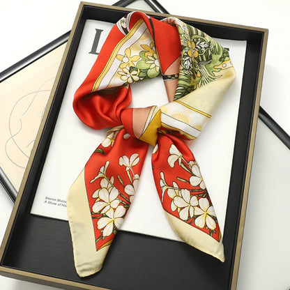 70x70cm Women Silk Scarf Small Satin Square Print Wrap Foulard Femme Handkerchief Bandana Neck Hair Skinny Tie Scarves Shawls