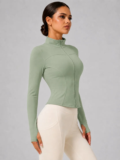 Women's Full-Zip Yoga Jacket, Slim Fit Long Sleeve Athletic Top with Thumb Holes, Lightweight Stretchy Workout Jacket for Runnin