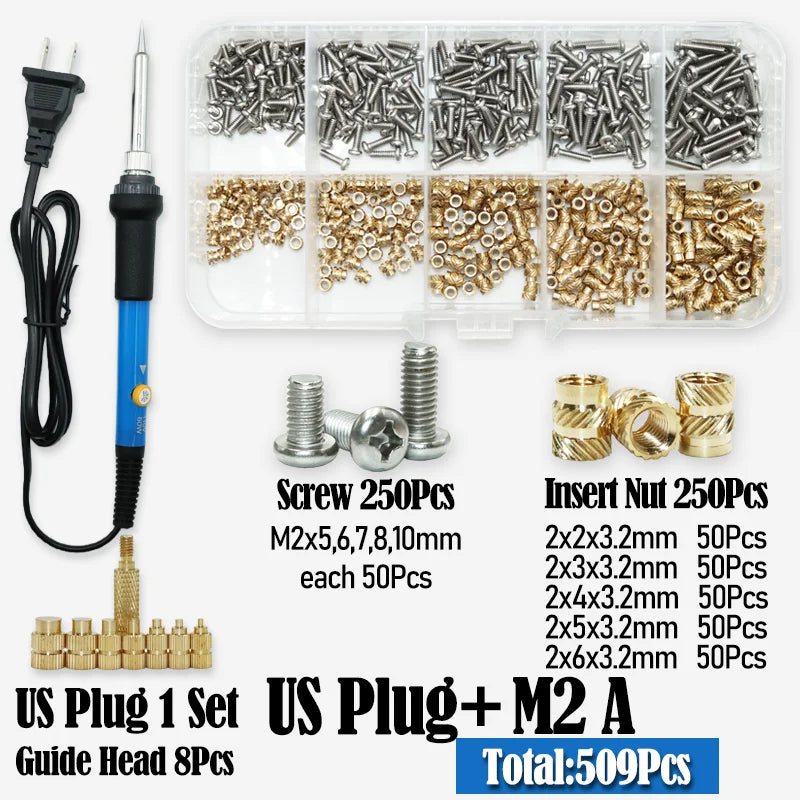 Heat Set Thread Brass Insert Nut and Bolt M2 M3 M4 Soldering Iron Tip Copper Insertion Nut Machine Screw Kit Inserts 3d Printer