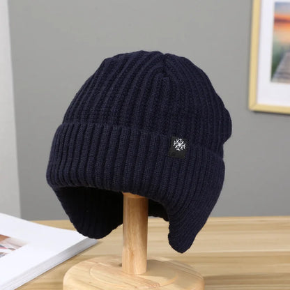 Men Winter Knitted Hat Plush Warmth Peaked Cap Outdoor Earmuff Casual Fashion Faux Fur Lined Hooded Hats Cycling Ear Protection