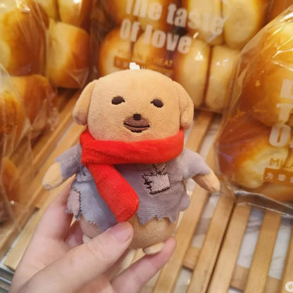 Kawaii Mini Stray Patch Puppy Plush Pendant Cotton Stuffed Red Scarf Puppy Toys Funny Keychain Bags Decor
