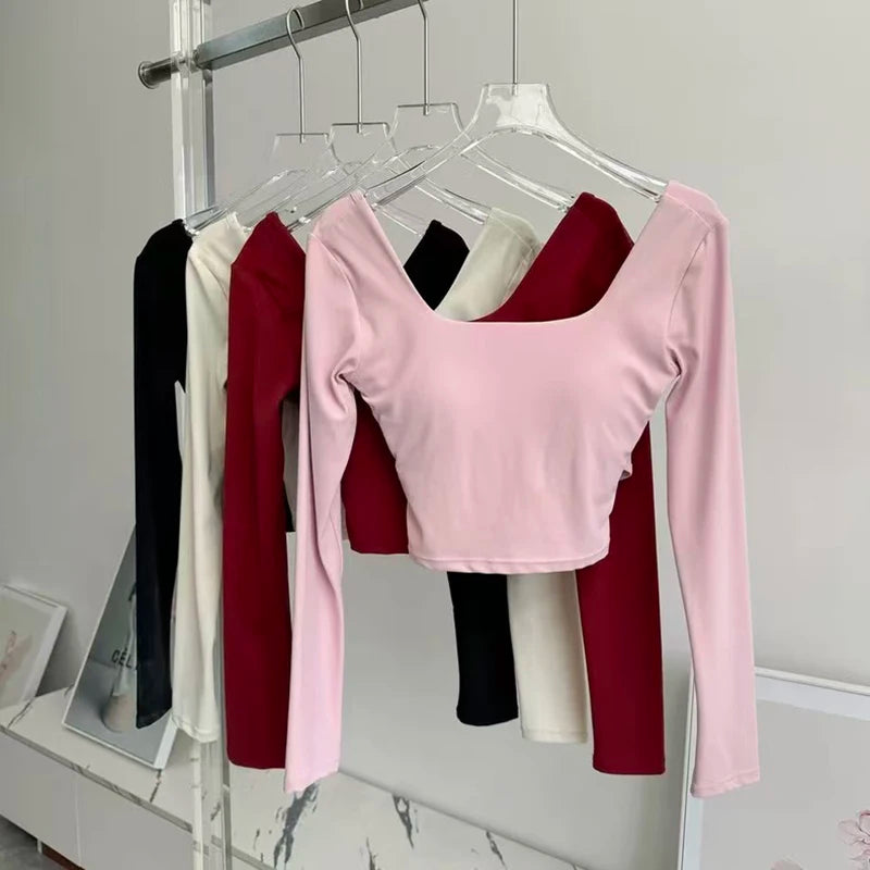 Autumn Slimming Long Sleeved Yoga Top Crossed Back with Fixed Chest Pads for Sports Running Fitness Tight Fitting Shirt