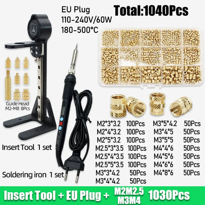 Threaded Brass Insert Nut 3d Printing Tool M2 M3 M4 M5 Heat Set Insertion Soldering Iron Kit Hot Melt Knurled Nut for Plastic PC