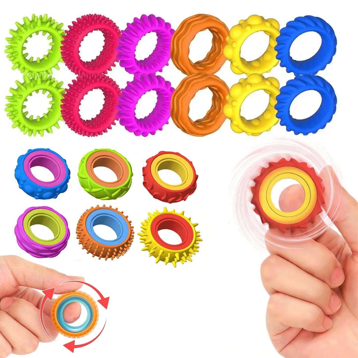 New Silicone Sensory Rotating Fidget Ring Stress Relief Spinning Fidget Toy for Adults Anti Anxiety Autism ADHD Quiet
