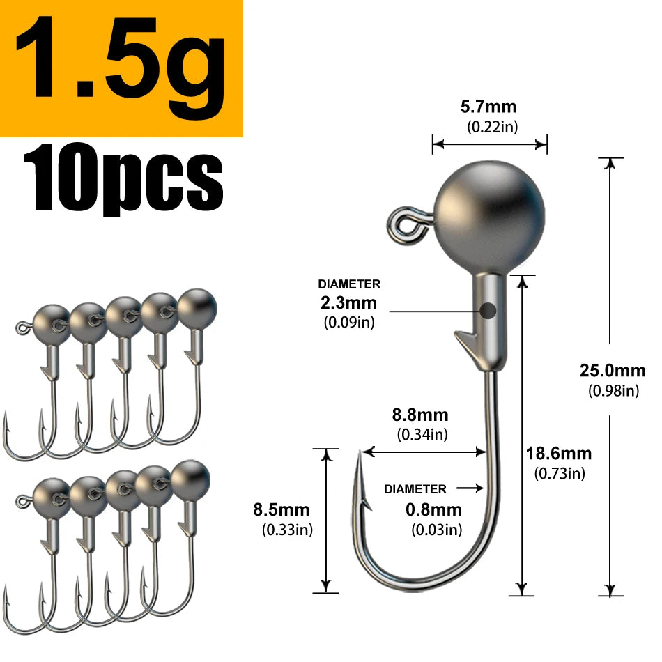 WODJYJ 1g 2g 3g 4g 5g 7g 8g 10g 14g 20g 28g jig head hook for fishing tackle ,rig soft worm hook crank lure bait hook