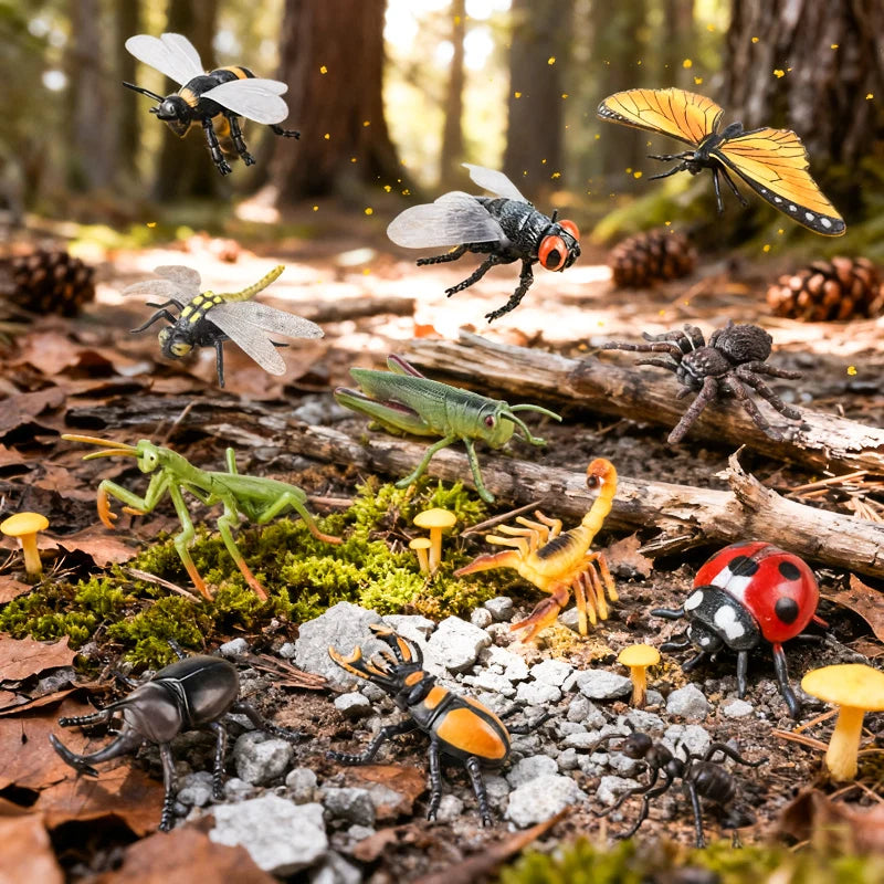 Oenux Insect Animals Model Figurine Butterfly Ant Dragonfly Spider Bee Mantis Scorpion Action Figures Educational Kid Toy Gift