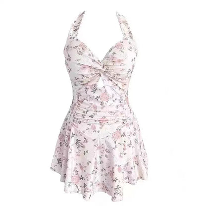 Swimming Suit for Women Solid Color Slimming One-piece Dress Style Conservative Waist Tightening Slimming Vacation Swimsuit