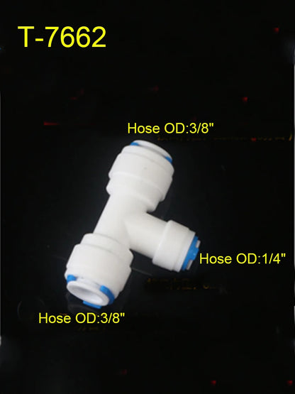 Reverse Osmosis Quick Coupling 1/4" 3/8" OD Hose Connection Tee Y Connector 2 Way Straight RO Water Plastic Pipe Fitting