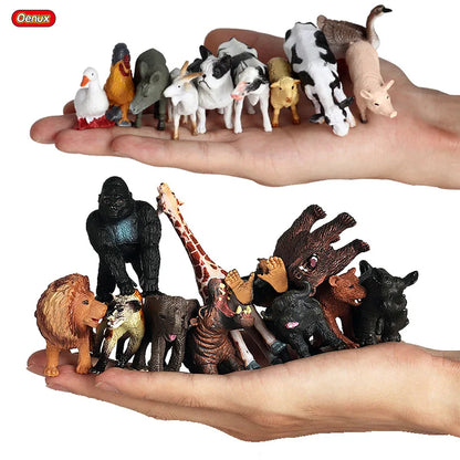 Oenux Small Farm Wild Animal Model Lion Tiger Sheep Pig Dog Action Figures PVC Lovely Miniature Playset Education Kid Toys Gift