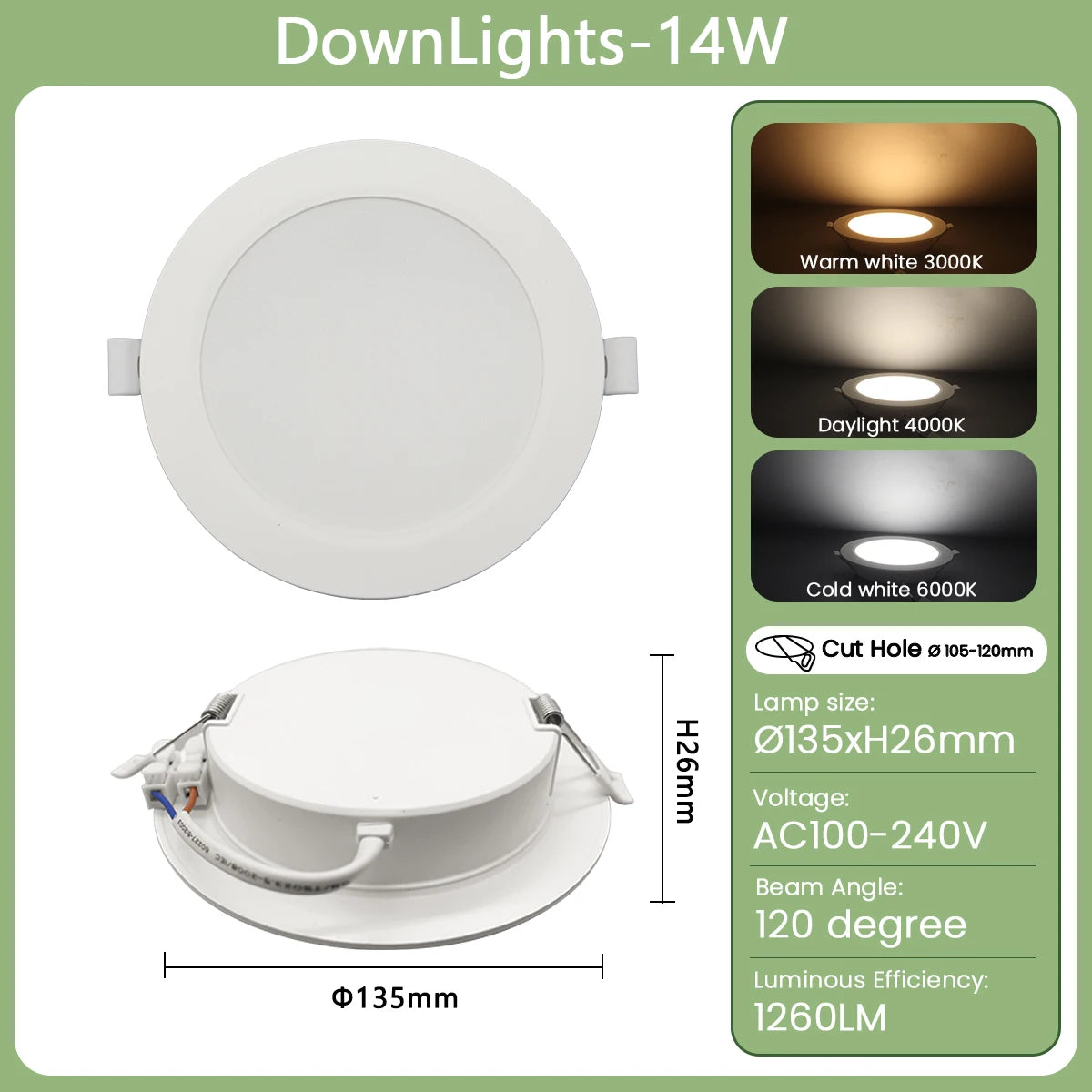 1-10pcs/lot Recessed Led Downlight Round Leds Panel Light 120V 220V 3000K-6000K 10W 20W 24W Spot for Foyer Indoor Lighting