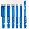Dry Drill Core Bit Set, Spiral Groove, Hex Shank, Brazed Drill Bit, Hole Saw, Ceramic Tile, Granite, Marble Hole, 6 Pcs