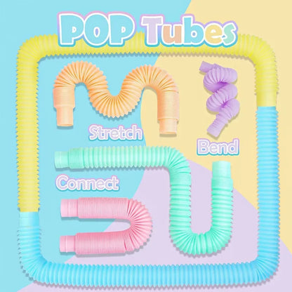 6 Pcs/Pack Pop Tubes Sensory Toys Fidget Pop Tube Stress Relief Decompression Finger Toy Telescopic Tube for Kids Teenager Gifts