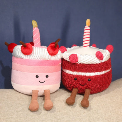 Kawaii Cartoon Hot Cake Plush Doll High Quality Soft Stuffed Fruit Strawberry Wedding Cake Simulation Food Plush Toy Home Decor