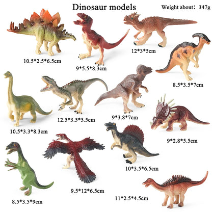 Oenux 12PCS Jurassic Dinosaur Set Velociraptor Stegosaurus Spinosaurus T-Rex Model Action Figures PVC Collection Kids Toy Gift