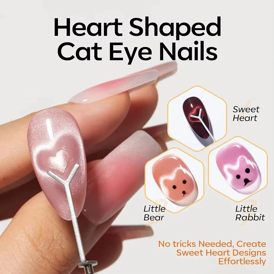 1/6Pcs Cat Eye Nail Magnet Tool Set Double Ended Magnet Stick Round Ball Flat Magnets Cat Eye Heart French Water Ripple Nail Art